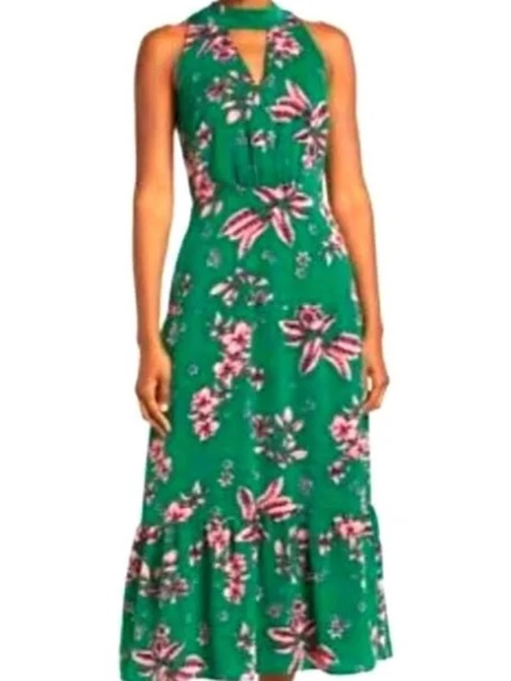 Sam Edelman Green Floral Halter Maxi Dress - Pink Floral Print